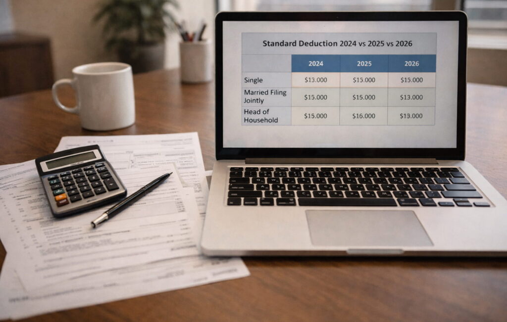 comparison chart showing standard deduction amounts for 2024 2025 and 2026