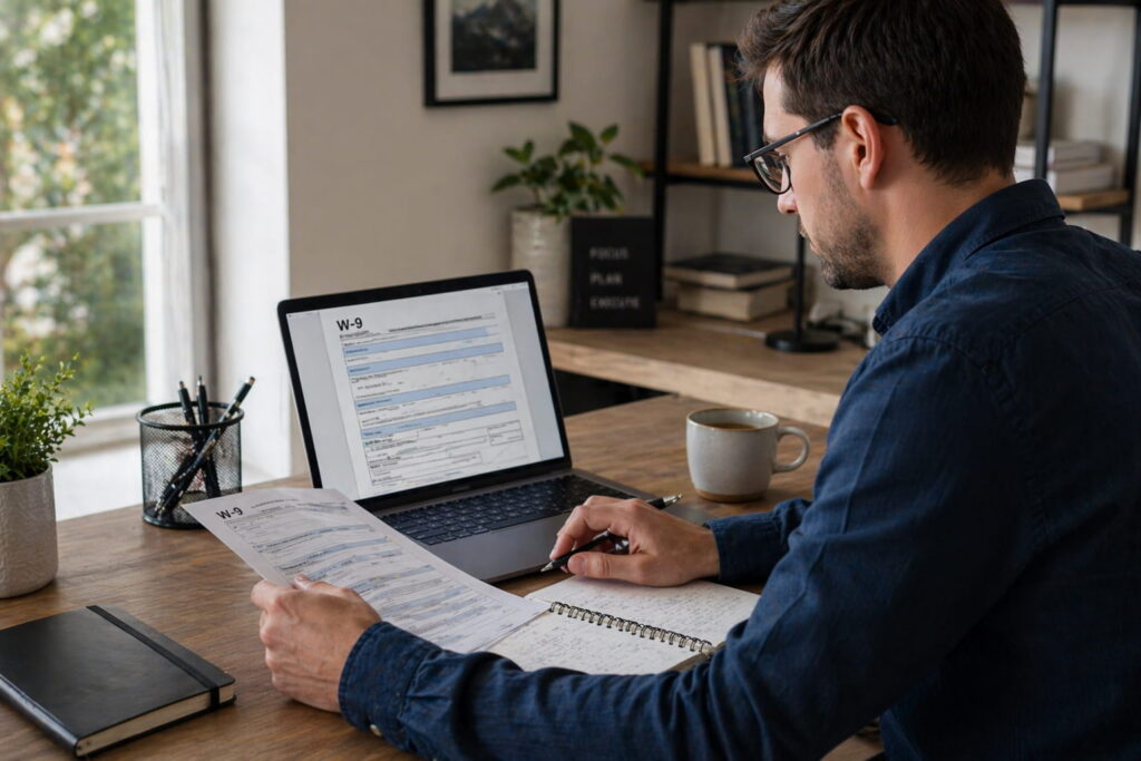 Contractor completing paperwork showing what is a W9 form and how it is used